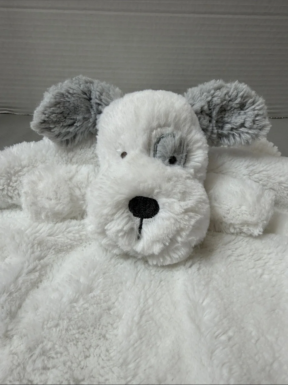 Koala Kids White & Gray Puppy Lovey Fluffy Plush Security Blanket with Rattle